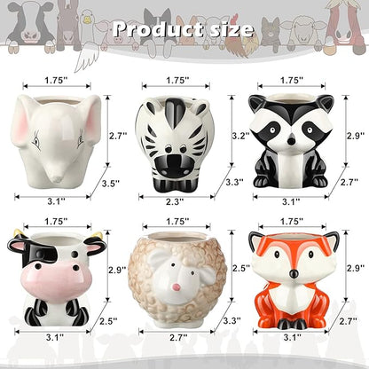 Patelai 6 Pieces Cute Animal Succulent Planter Pot with Drainage Hole, Cartoon Cow Elephant Ceramic Flower Plant Pot Tiny Flower Planter Cactus Container Indoor Outdoor Office Home Decor