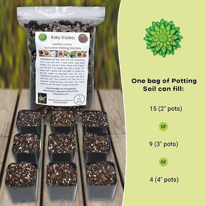 Succulent & Cactus Plant Potting Soil Mix Peat Moss & Perlite, 1 Quart (1qt 4 Level Cups)