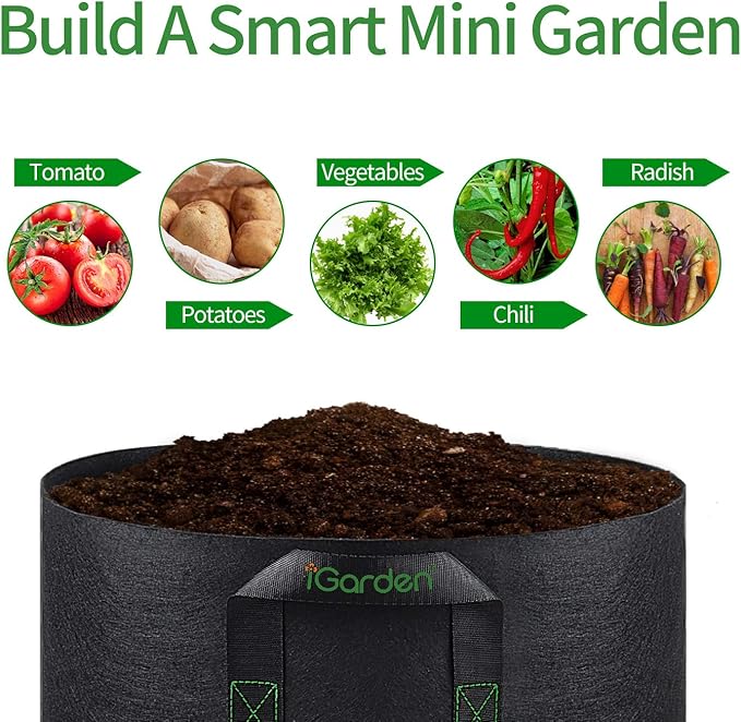 iGarden Grow Bags Tall, 7 Gallon Grow Pots 6 Pack with Handles, Heavy Duty 280G Thickened Nonwoven Fabric Plant Bag for Vegetables, Black