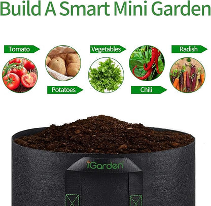 iGarden Grow Bags Tall, 5 Gallon Grow Pots 6 Pack with Handles, Heavy Duty 280G Thickened Nonwoven Fabric Plant Bag for Vegetables, Black