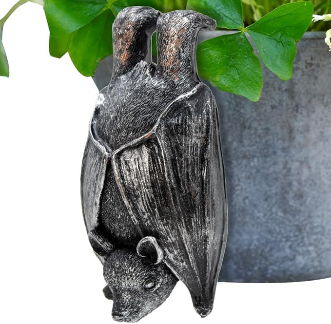 HPMAISON Plant Pot Hanger Bat Resin Statue Halloween Bat Garden Flower Pot Decoration Outdoor Decorative Sculptures Ornaments Figurine Weatherproof and UV Resistant