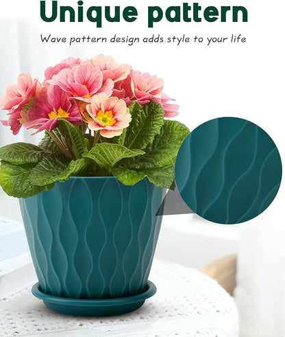 6 Inch Indoor Planter Pots with Drainage Hole and Tray Saucer,Flower Pots for Indoor Outdoor Garden Plants and Flowers, Multicolor, 5 Packs (Blue)