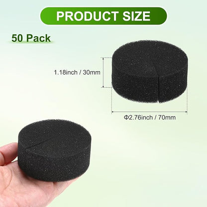 50-Pack Hydroponics Sponges, 2.76 Inch Growing Media Cylindrical Sponges for Planting Gardening Tool/Grow Seedlings/Home Vegetable Flower, Soilless Cultivation Seedling [Black]