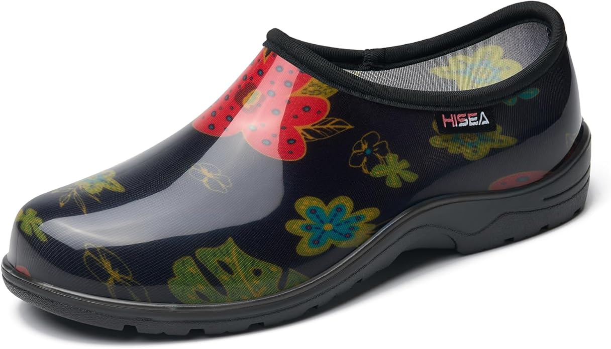 HISEA Waterproof Garden Shoe for Women Outdoor Slip-On Garden Clogs Rubber Rain Boots Short Ankle Booties Rain Shoes with Comfort Insole