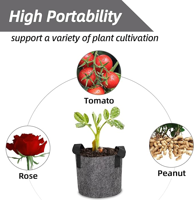 Grow Bags,Growing Pot Bags Garden Grow Bag Indoor Outdoor Fabric Aeration Plant Pot Container Flower Vegetable Pouch (Dark Gray,5 Gallon)