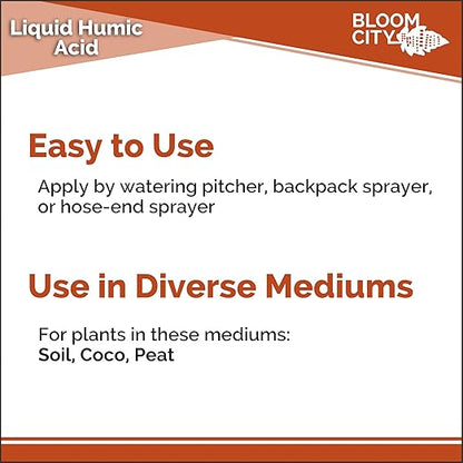 Organic Liquid Humic Soil Health Formula, Great for Houseplants, Gardens and Lawns, by Bloom City, 1/2 Pint (8 oz) Concentrated Makes 30+ Gallons