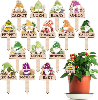 15 Pcs Gnome Wooden Plant Markers with Vegetable Name, Tomato Corn Carrot Funny Plant Labels Elf Garden Potted Plants Tags Garden Stakes Patio Decors for Seed Plant Novelty Gift