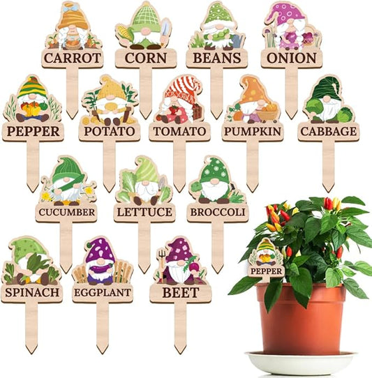 15 Pcs Gnome Wooden Plant Markers with Vegetable Name, Tomato Corn Carrot Funny Plant Labels Elf Garden Potted Plants Tags Garden Stakes Patio Decors for Seed Plant Novelty Gift