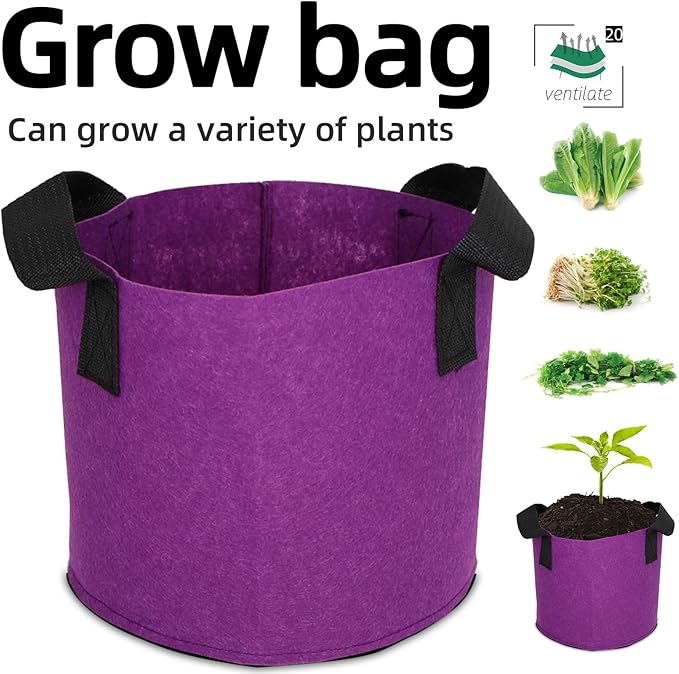 Grow Bags,Growing Pot Bags Garden Grow Bag Indoor Outdoor Fabric Aeration Plant Pot Container Flower Vegetable Pouch (Purple,20Gallon)