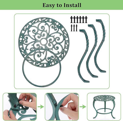 OwnMy Cast Iron Plant Stand Heavy Duty Vintage Wrought Iron Flower Pot Holder, Decorative Pedestal Potted Plant Rack, Indoor Metal Large Plant Stand for Outdoor Patio Garden Home, Antique Green