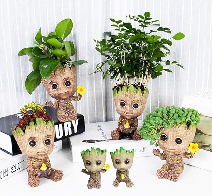Face Planters Pots Head Planter,Succulent Planter Cute Plants Flower Pot with Hole Pen Hold for Home Garden (Groot Flower Pot)