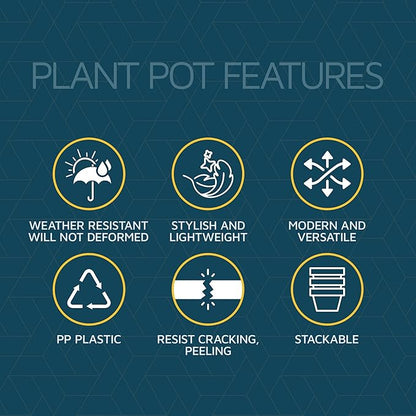 Mint Plant Pots with Drainage Holes & Saucers 15 Pack, Indoor & Outdoor Stackable Space-Saving Planters for Houseplants & Flowers, (7", 6.7", 6", 5.3", and 4.8" Inches), Durable & Weatherproof