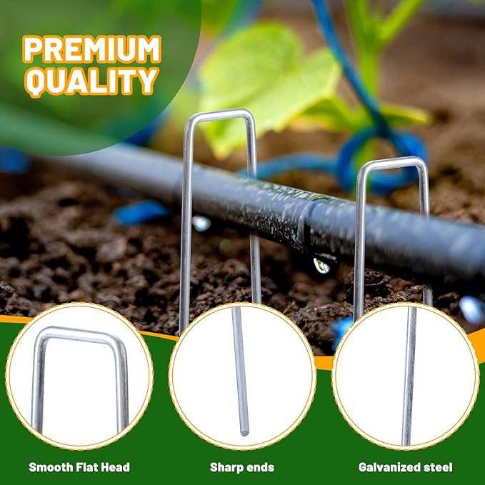 6 Inch Galvanized Landscape Staples, 200 Pack 10 Gauge Garden Stakes Plant, Hot-dip U-Shaped Tent Stakes Cover Stakes for Sod Anchoring Landscape Fabric Irrigation Tubing
