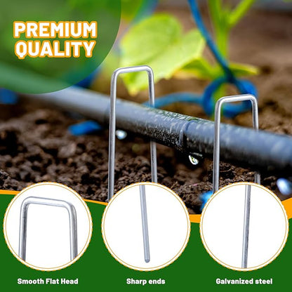 6 Inch Galvanized Landscape Staples, 200 Pack 10 Gauge Garden Stakes Plant, Hot-dip U-Shaped Tent Stakes Cover Stakes for Sod Anchoring Landscape Fabric Irrigation Tubing