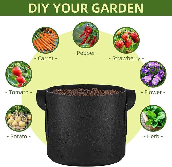 24 Pack 15 Gallon Grow Bags, Heavy Duty Thickened Aeration Fabric Pots with Handles for Vegetable/Flower/Plant