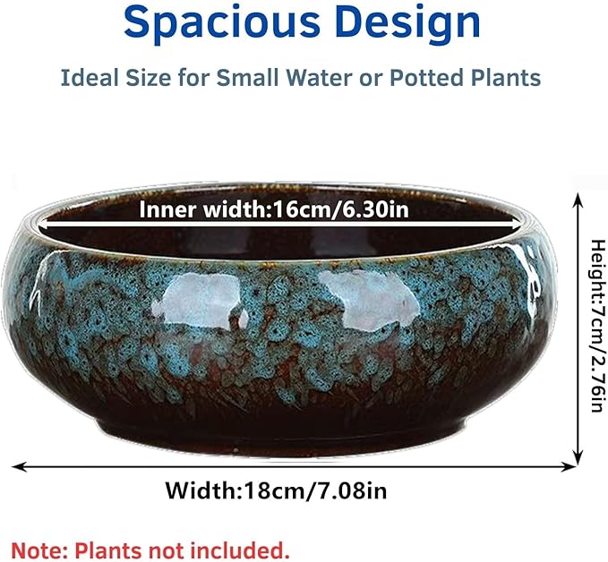 Lotus Bowl Planter, Lotus Bowls for Planting in Water Indoors, Ceramic Planters for Indoor Plants, Thickened Round Planter, for Succulent Plants Leak-Proof Design (Dark Blue)