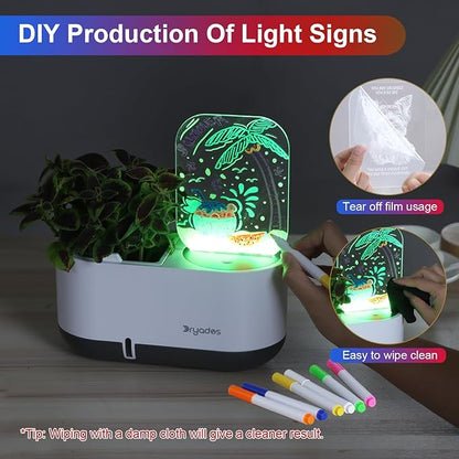 Self-Watering Plant Pot with LED Note Board & 7 Colors Pen, Led Acrylic Message Board with Plant Pot,Dog Board Night Light with Planting Pot for Christmas/Thanksgiving/Gifts(No Plant&Seed)