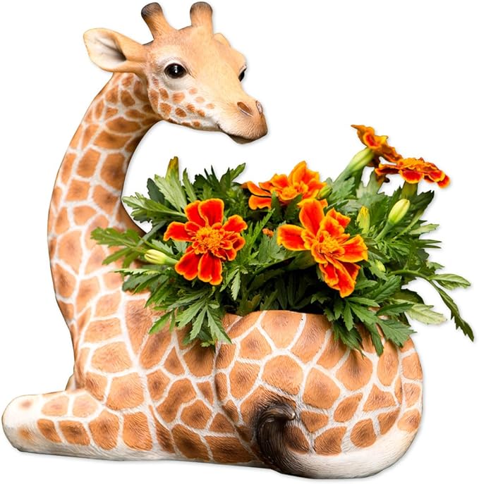 Bits and Pieces - Giraffe Planter - Yard Decorations - Wildlife Animal Urn for Plants - Indoor/Outdoor Decoration - Safari Inspired Yard Art