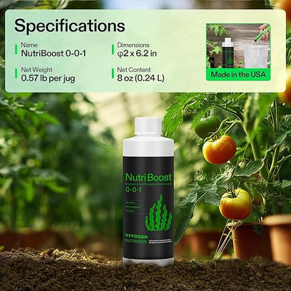 VIVOSUN Seaweed and Kelp Fertilizer, Concentrated Plant Additive NutriBoost (0-0-1), All-Purpose Liquid Food for All Growing Stages, for Trees, Vegetables, Flowers, Fruits, Lawn, Plants, 8 Ounces