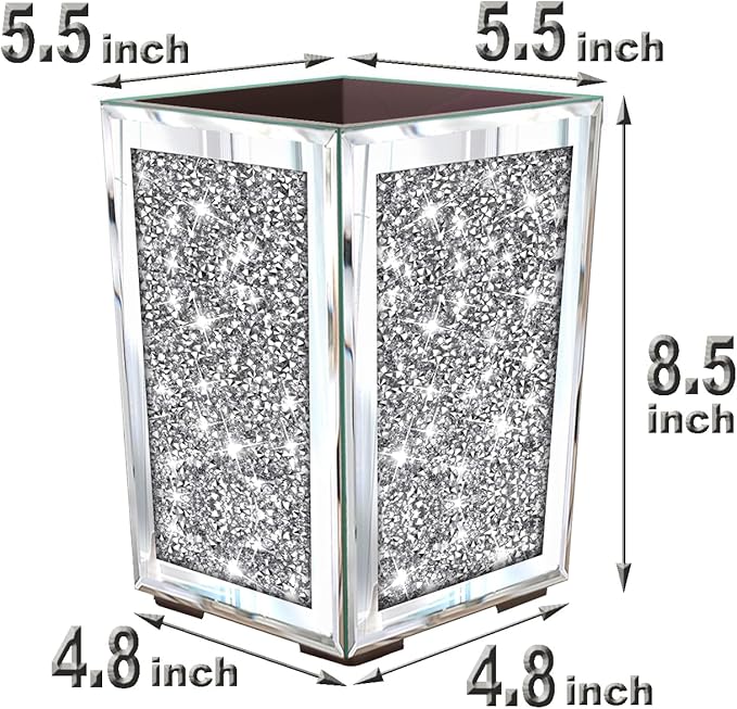 Meetart Crushed Diamond Mirrored Planter, Crystal Silver Glass Decorative Mirror Luxury Flower Pot ，with Drainage Hole and Tray for All House Plants, Succulents, Flowers, and Cactus.