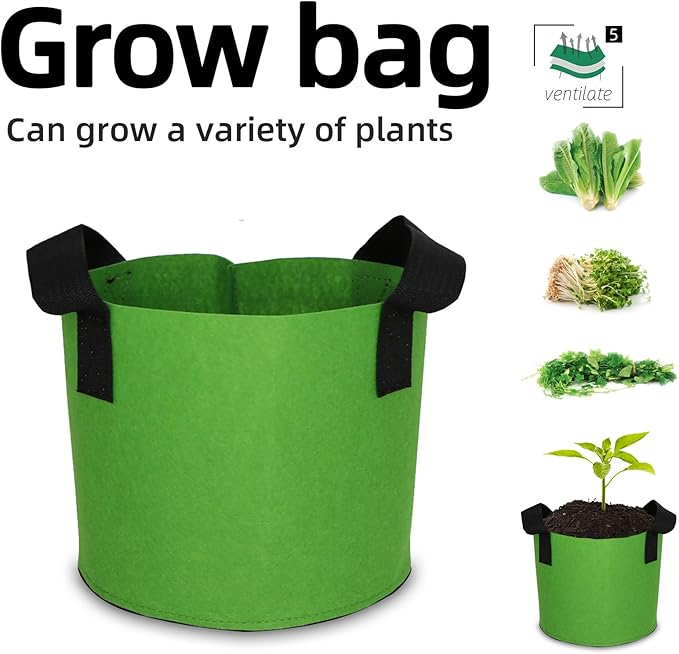 Grow Bags,Growing Pot Bags Garden Grow Bag Indoor Outdoor Fabric Aeration Plant Pot Container Flower Vegetable Pouch (Green,5 Gallon)