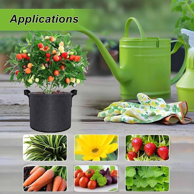 5 Pack 7 Gallon Plant Grow Bags, Aeration Pots for Vegetables, Flowers, Tomatoes herbs Thick Non-Woven Fabric Plant Container 350G Sturdy Handles & Reinforced inner lining Breathable Reusable Durable