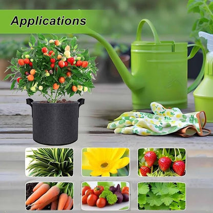 3 Gallon Grow Bags Set of 5,Thickened 300G Non-Woven Fabric Pots for Plants Outdoor - Reinforced Handles, Tear-Resistant Planter Pots Black Pot for Vegetables, Flowers, Gardening Supplies
