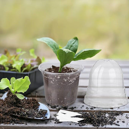 36 Packs 4 Inch Plant Nursery Pots with Humidity Dome Plastic Planters Gardening Flower Plant Pots Seed Starting Pots with Plant Labels for Seedling Indoor Outdoor Garden, Transparent