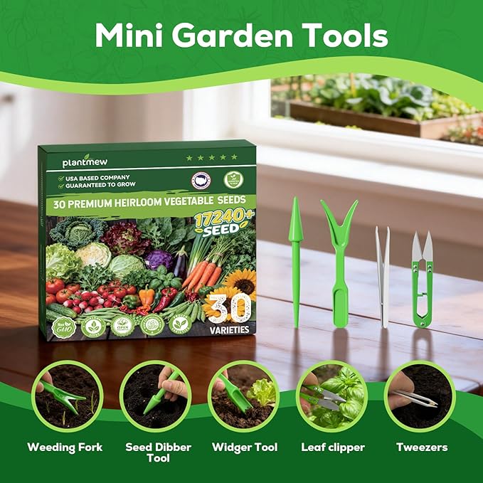 30 Heirloom Vegetable Seeds for Planting- 17,240+ Non-GMO Seeds for Planting, Individually Packeted for Indoor/Outdoor Gardens & Continuous Harvest