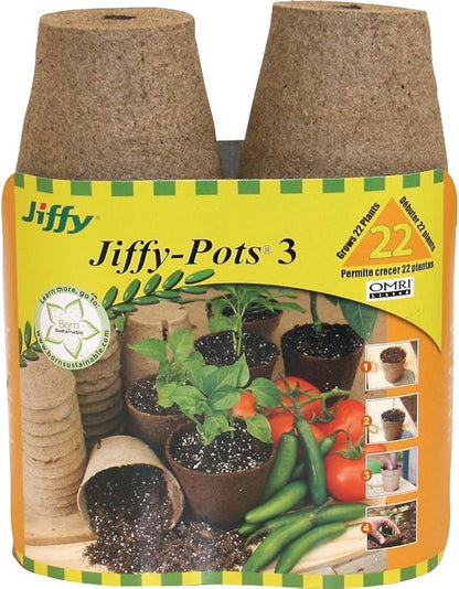 Jiffy Plant Pot - Organic Biodegradable Pots for Seedlings, Drainage Hole - 3 in, 22 Pack - Peat