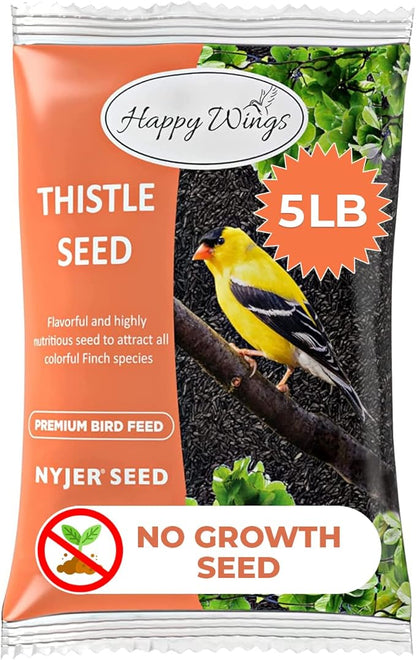 Happy Wings Nyjer/Thistle Seeds Wild Bird Food - 5 Pounds I No Grow Seed I Bird Seed for Wild Birds