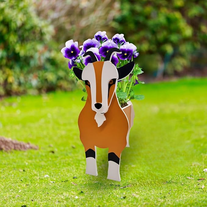 Goat Planter Plant Pots,Animal Flower Pot for Indoor/Outdoor,Small Cute PVC Animal Face Shape Plant Container Best for Home Office Garden Decoration Mom Gift