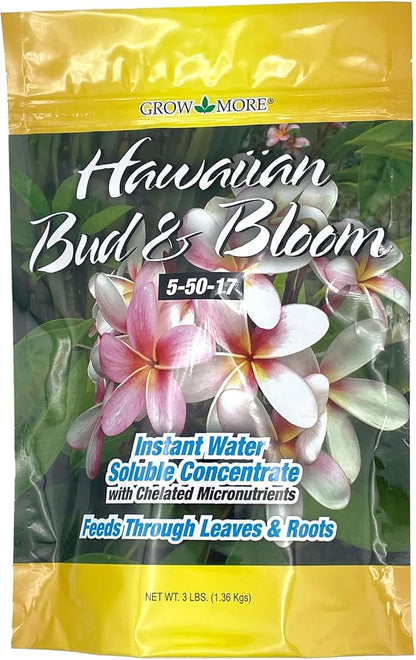 Grow More Urea-Free Hawaiian Bud and Bloom 5-50-17 Fertilizer - 3lbs of Water Soluble Bloom Booster Fertilizer for Flowers - High Phosphorus Flower Food for Enhanced Bud Formation & Vigorous Blooms
