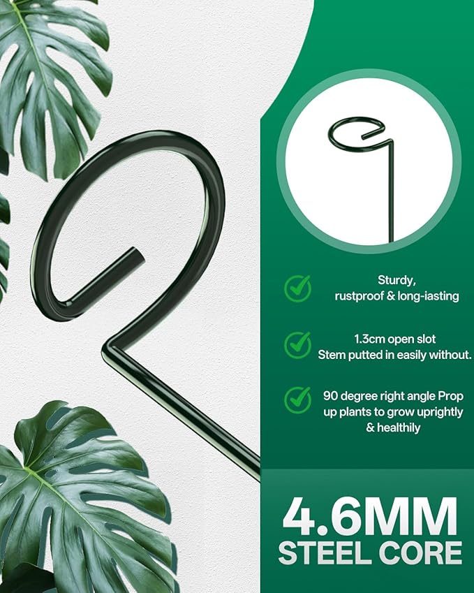 Breeze Touch 6 Pack Plant Stakes, 23.6 Inch Plant Support Stakes with 15 Twist Ties, Plant Sticks Support, Flower Stakes for Plants Peony, Tomato Seedling, Marigold, Amaryllis, Sapling, Coreopsis