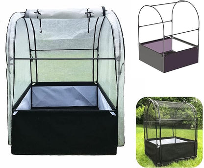SIMPO 3-in-1 Garden System: Fabric Raised Garden Bed + Greenhouse Cover + Protective Net (44” x 44” x 61”)