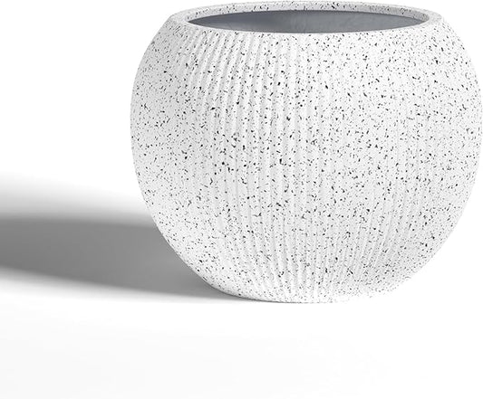 DTY Mt Sherman 16.1'' D x 13.6'' H (Pot Opening 11.8") Fiberstone Round Planter with Drainage Hole, Smooth Finishes, Weather Resistant for Indoor and Outdoor, 2 Extra Coco Mats - Ribbed White, Medium