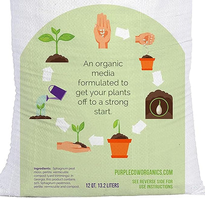 Purple Cow Organics Seed Starter 12 Quart Bag, All Natural and Organic, Fast Seedling Germination, Grows Strong Roots for Indoor Gardens, Raised Beds & Transplanting