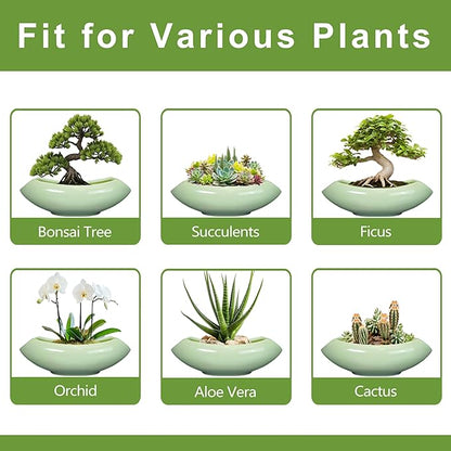 Ceramic Bonsai Pots - Large Succulent Planter 18 Inch Plant Pot Indoor Succulent Pot with Drainage Hole Outdoor Planter Bonsai Tree Pot for House Home Garden Decor Green