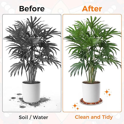 6 Pieces 7.87“ Boho Round Rubber Plant Coasters Absorbent Fabric Mats, No Smell,Non Slip Protects Surfaces, Fast Drying, for Indoor & Outdoor Plants or Pots.