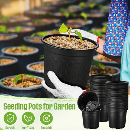 100 Pcs 3 Gallon Plant Nursery Pots Bulk Plastic Planter Flexible Flower Seedlings Pot with Drainage Hole Thickened Seed Starting Container for Flower Succulents Cuttings Transplanting