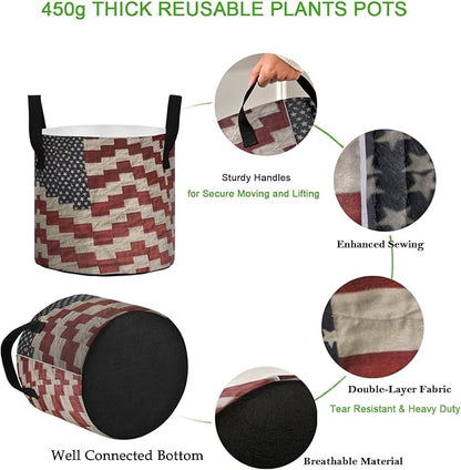 7 Gallon American Flag 4th of July Memorial Day Heavy Duty Grow Bag Containers Breathable Planter Pot with Handles for Potato Tomato Fruits Vegetables Flowers