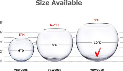 WGV Bowl Glass Vase, Diameter 10", Height 8", Open Width 6", (Multiple Sizes Choices) Clear Bubble Planter Terrarium Fish Bowl for Wedding Event Home Decor, 1 Piece (VBW0010)