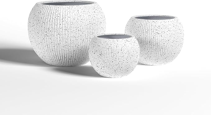 DTY Mt Sherman 16.1'' D x 13.6'' H (Pot Opening 11.8") Fiberstone Round Planter with Drainage Hole, Smooth Finishes, Weather Resistant for Indoor and Outdoor, 2 Extra Coco Mats - Ribbed White, Medium
