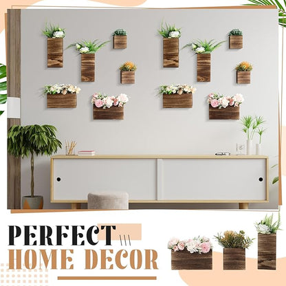 6 Pack Rustic Wood Wall Planters Hanging Wall Planters Pocket Vases Hanging Decor Vase for Plants Dried Flowers Faux Greenery Plants Indoor Living Room Bedroom Farmhouse Home Decor(5 Sizes)