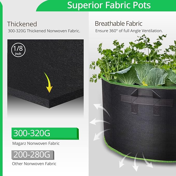 2-Pack 150 Gallon Fabric Flower Pots Garden Felt Grow Bags with handle (black)