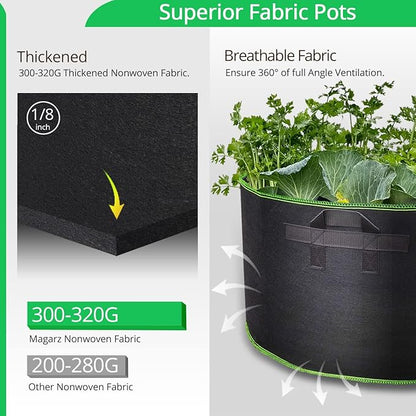 2-Pack 200 Gallon Fabric Flower Pots Garden Felt Grow Bags with Handle (Black)