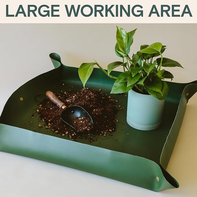 Repotting Mat for Indoor Plants 30" x 30" – Waterproof Foldable Plant Potting Mat with Snap Corners & 4" Walls – Mess-Free Soil Mixing, Pruning, Transplanting for Succulent, Orchid, Bonsai