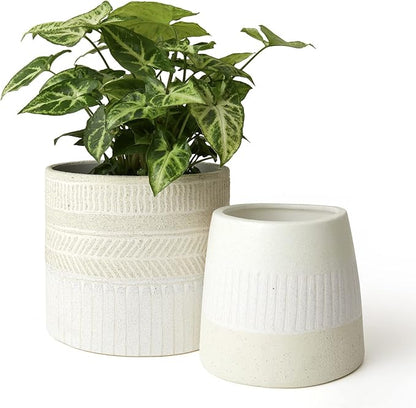 LA JOLIE MUSE Flower Pots Indoor Plant Pot Set of 2, Unique Small Ceramic Plants Planter, 6.4+ 5.1 Inch Planters, Beige
