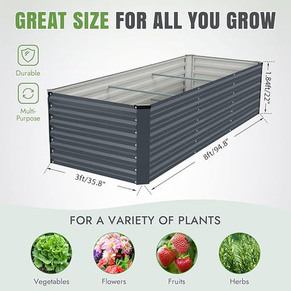 INNO STAGE 8x3x2ft Galvanized Raised Garden Bed, Raised Garden Bed Kit-Metal Planter Box Outdoor, Planting for Vegetables, Fruits, Herbs, Flowers, Grey