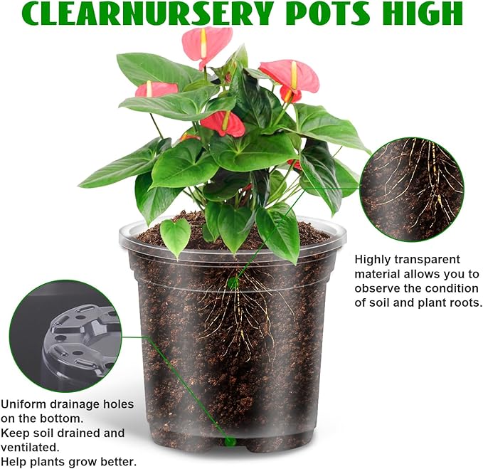 24 Pack 4/5/6" Planters for Indoor Plants,Clear Nursery Pots with Drainage, Nursery Pots for Planting,High Transparency Plastic Flower Pots with 24 Labels